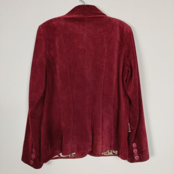 Danier Womens Leather Blazer Size L Red Peak Lapel Collar Formal Quiet - Picture 3 of 4